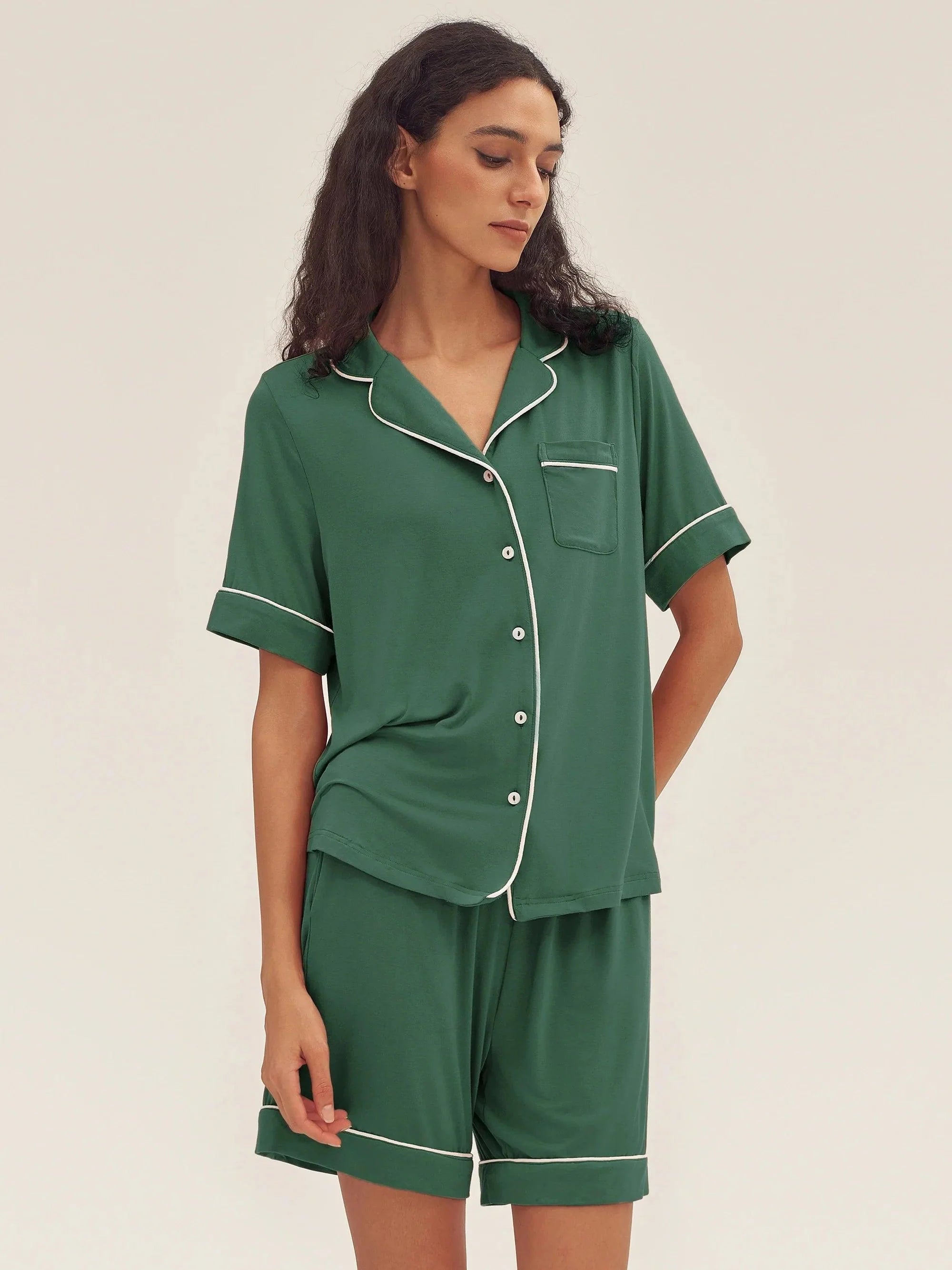 Short Sleeve Bamboo Pajama Set ODESSA - LOUNGEWEAR-Bamboo PJS