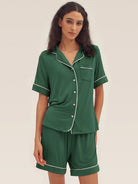 Short Sleeve Bamboo Pajama Set ODESSA - Evergreen / Tops / S - LOUNGEWEAR-Bamboo PJS