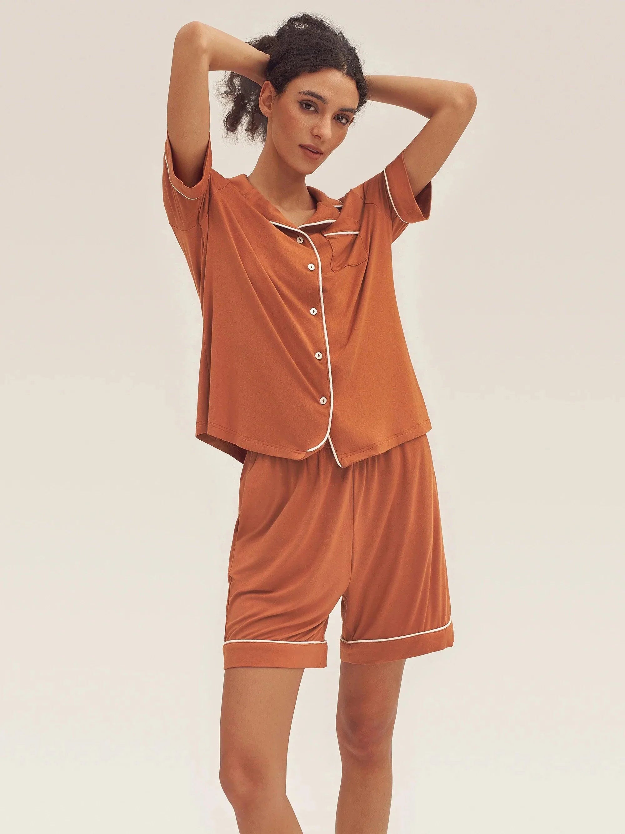 Short Sleeve Bamboo Pajama Set ODESSA - LOUNGEWEAR-Bamboo PJS