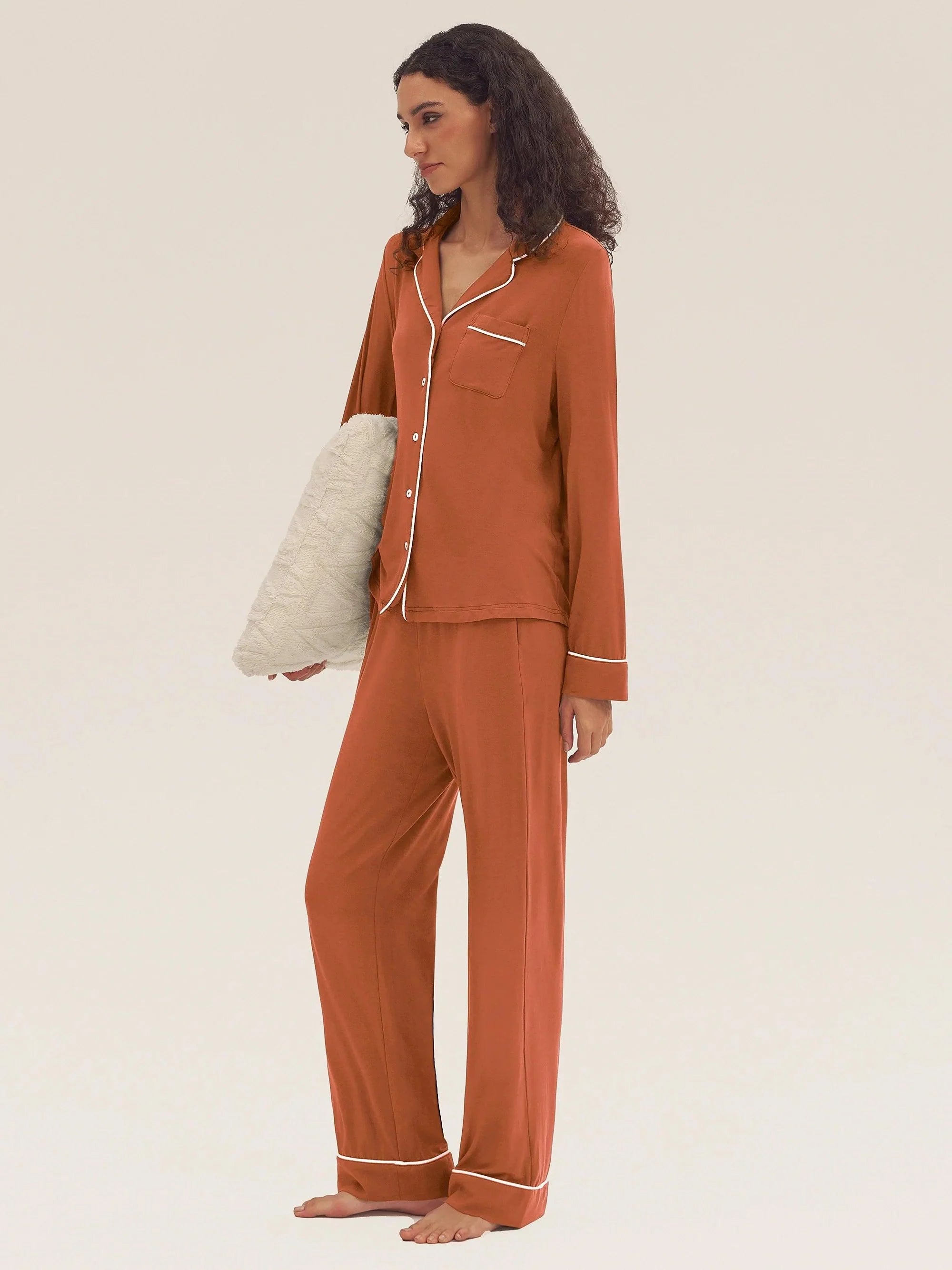 Long Sleeve Bamboo Pajama Set Adeline - LOUNGEWEAR-Bamboo PJS