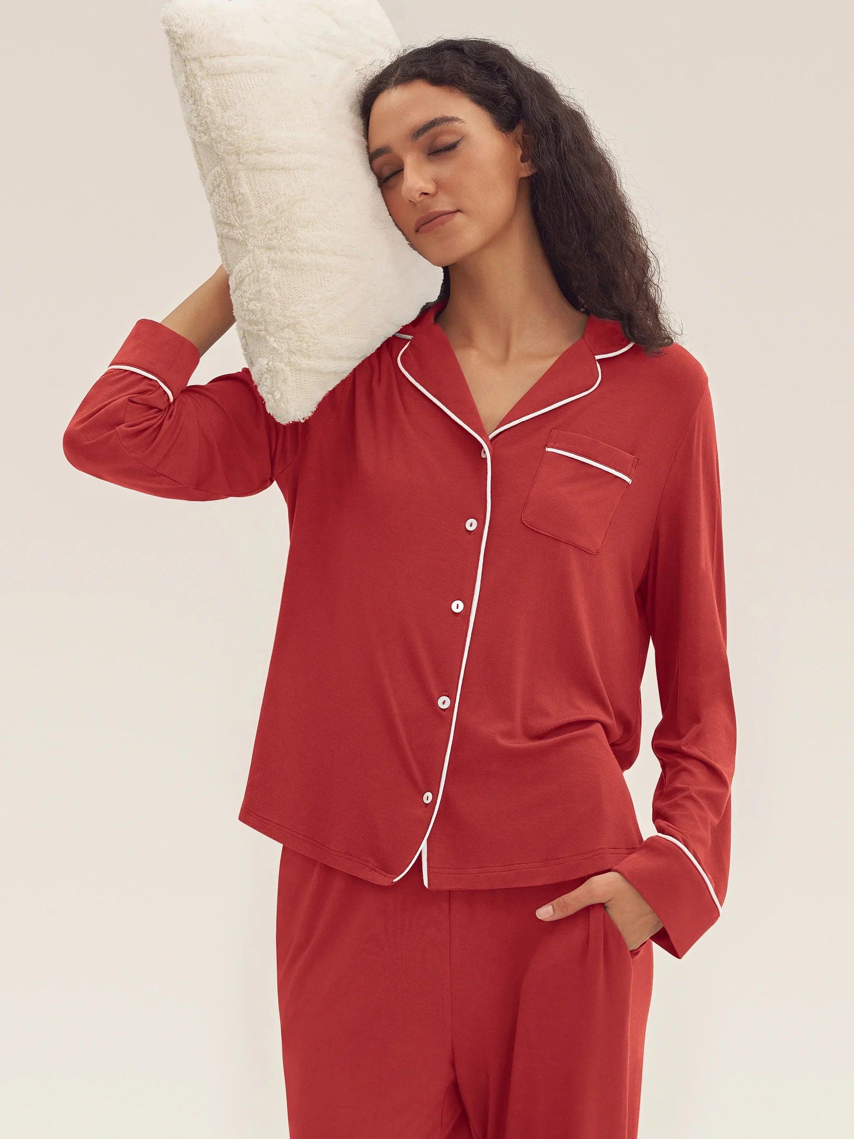 Long Sleeve Bamboo Viscose Pajama Set Adeline - LOUNGEWEAR-Bamboo Viscose PJS