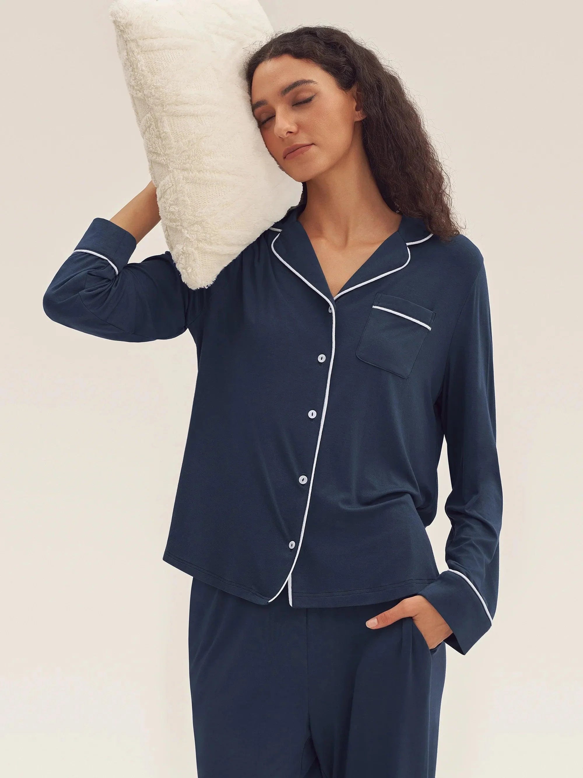 Long Sleeve Bamboo Pajama Set Adeline - LOUNGEWEAR-Bamboo PJS