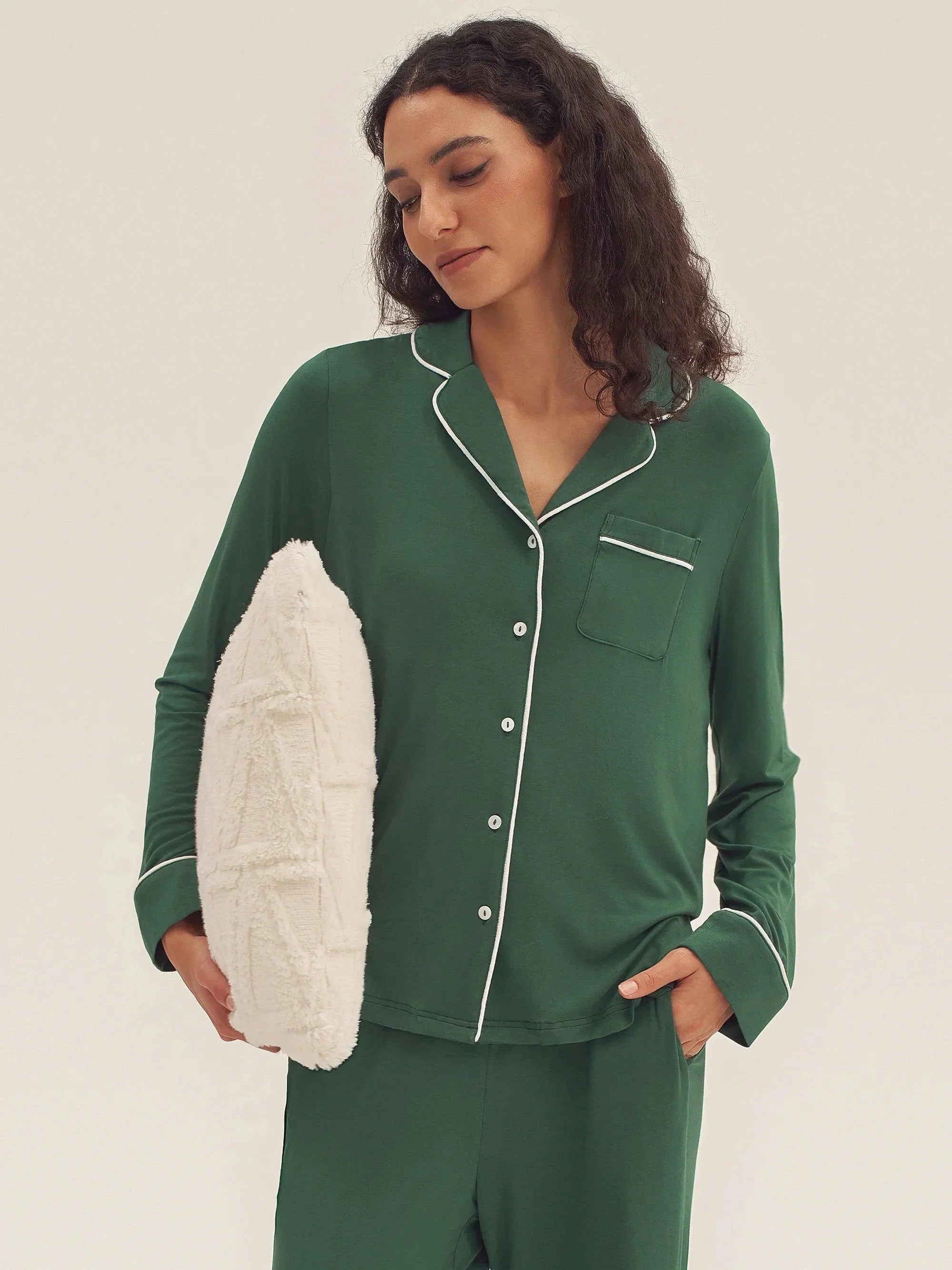 Long Sleeve Bamboo Pajama Set Adeline - LOUNGEWEAR-Bamboo PJS