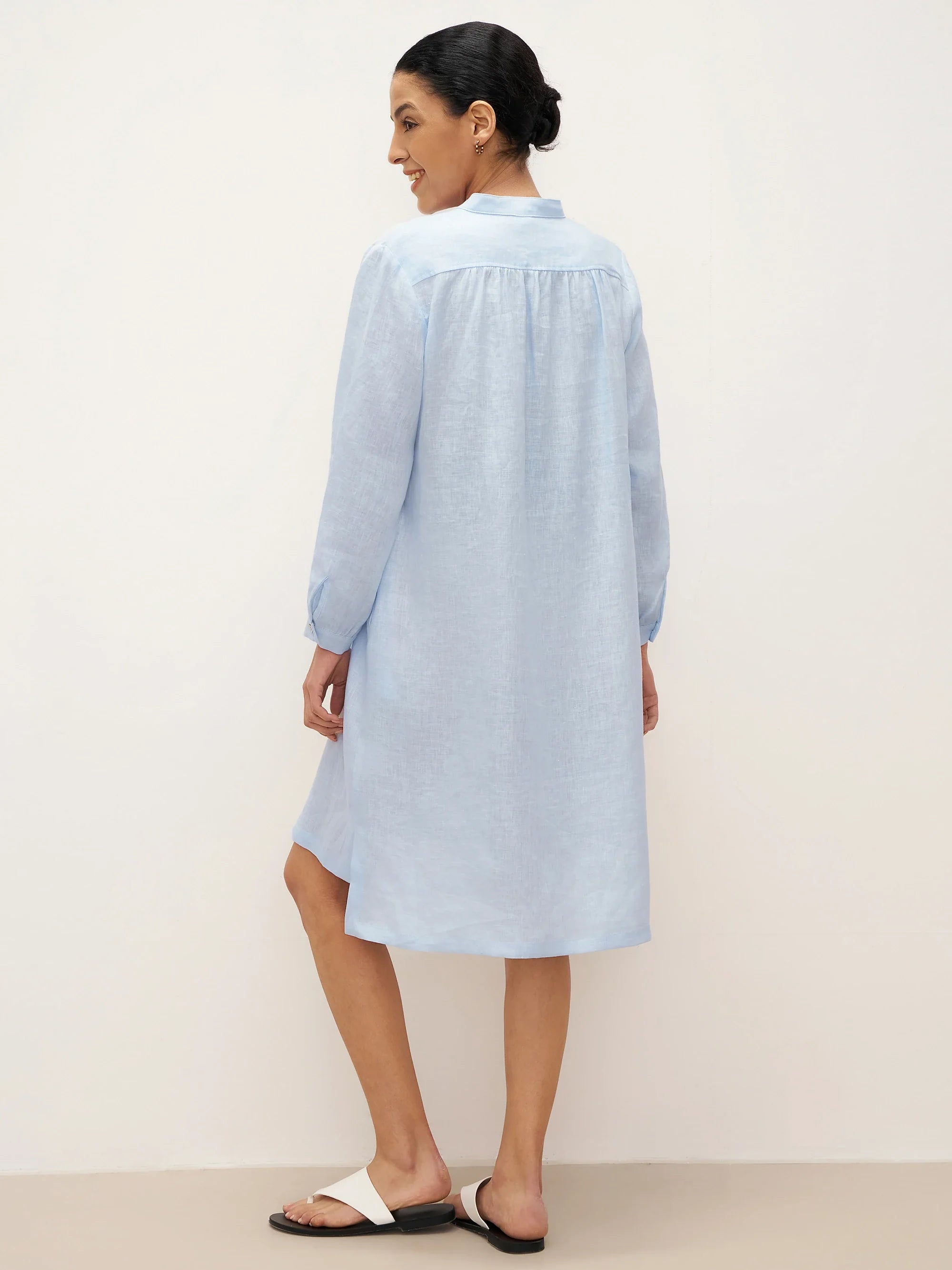 100% Linen V-Neck Pullover Shirt Dress JADEN - DRESSES-Linen Mini