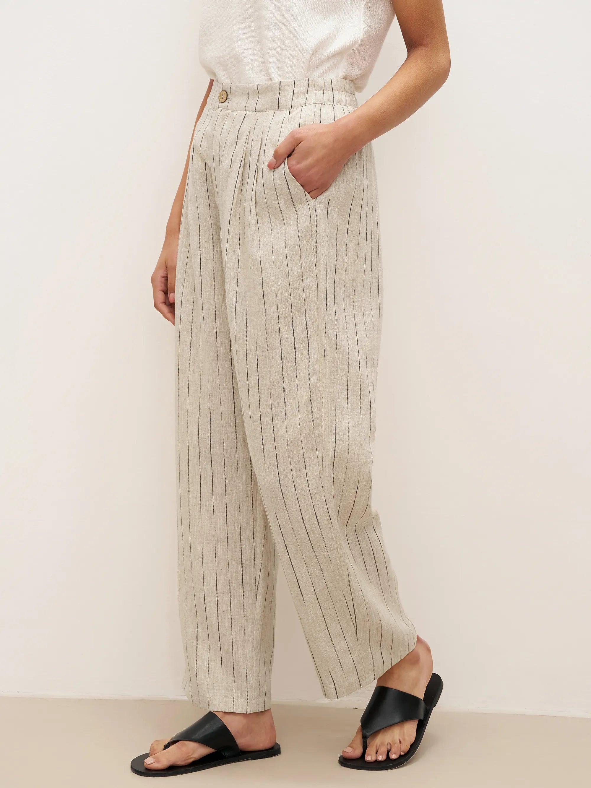 100% Linen Sketch Stripe Suit Set ELOISE - SETS-Linen Sets