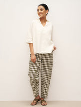 100% Linen V-Neck Oversized Pullover DANEE - TOPS-Linen Blouses