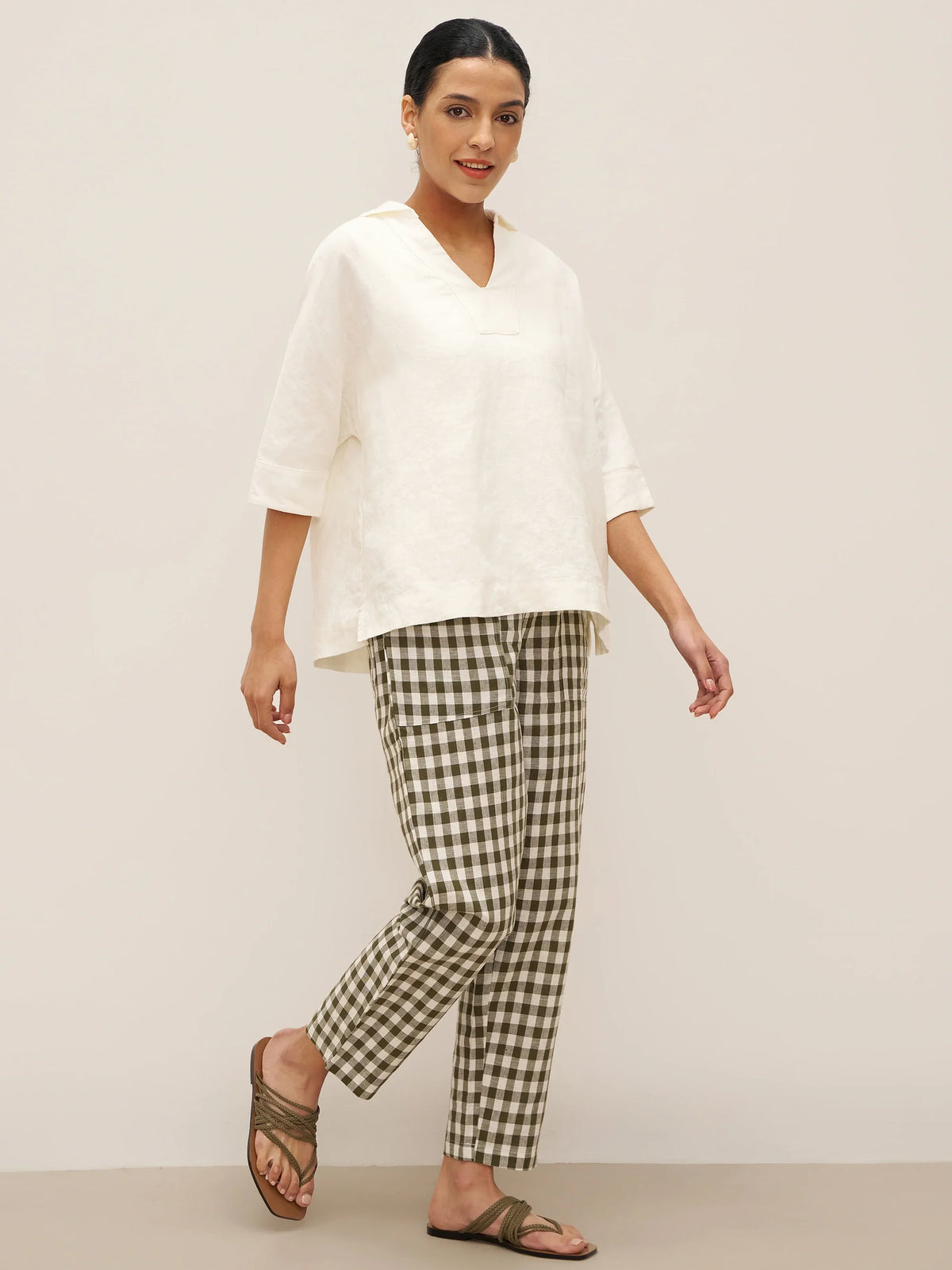 100% Linen V-Neck Oversized Pullover DANEE - TOPS-Linen Blouses