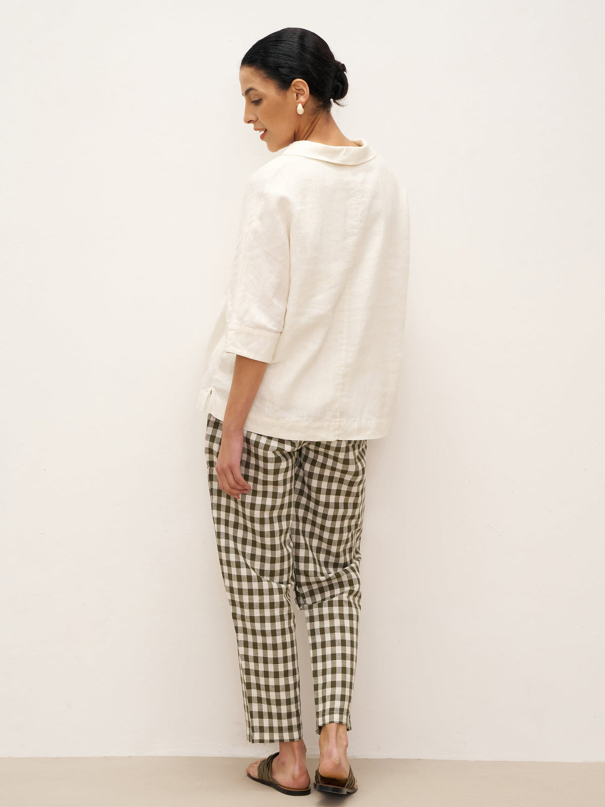 100% Linen V-Neck Oversized Pullover DANEE - TOPS-Linen Blouses