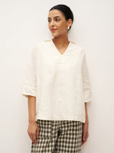 100% Linen V-Neck Oversized Pullover DANEE - TOPS-Linen Blouses