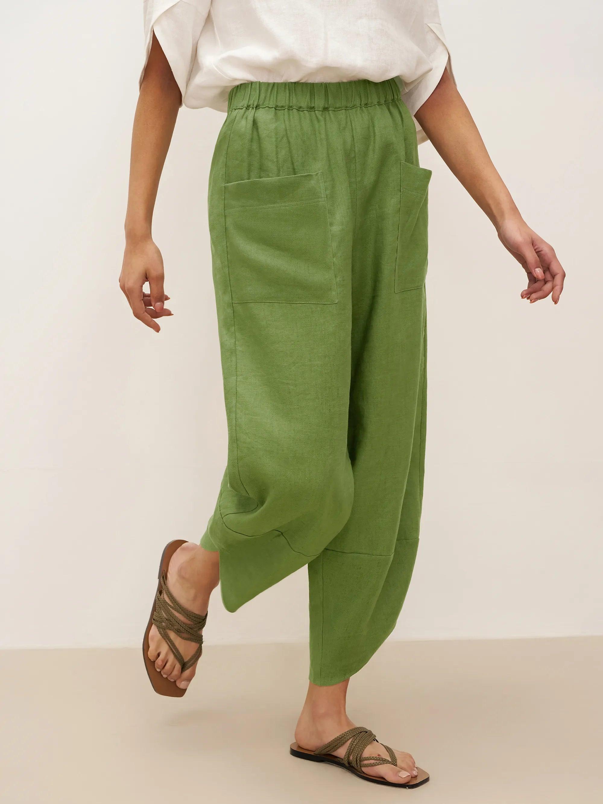 パンツ LRL linen pants 100% Linen Petal-Hem Trousers with Elastic Waist LIV – LINTICO
