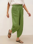 100% Linen Petal-Hem Trousers with Elastic Waist LIV - BOTTOMS-Linen Pants