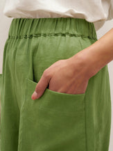 100% Linen Petal-Hem Trousers with Elastic Waist LIV - BOTTOMS-Linen Pants