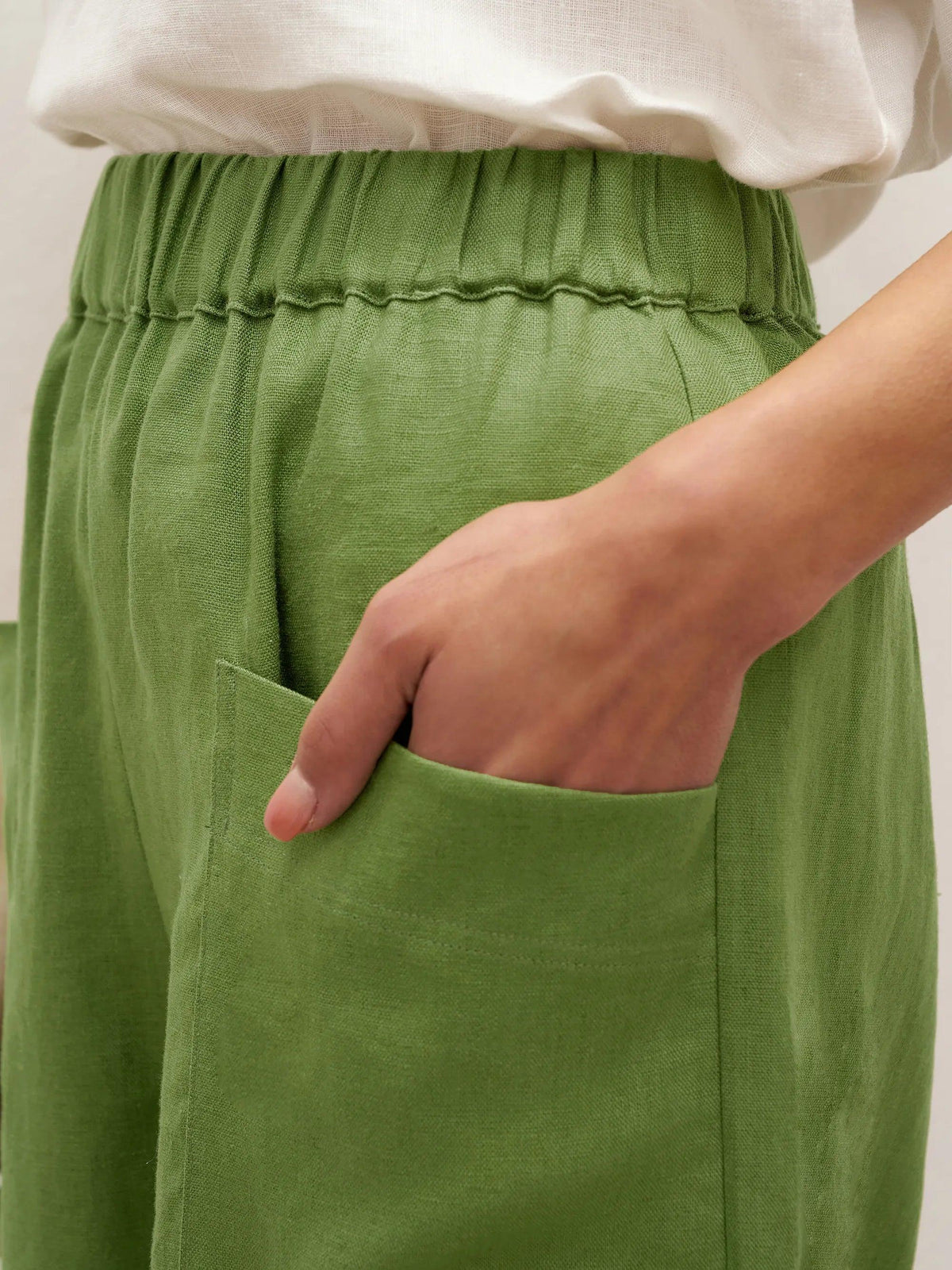 100% Linen Petal-Hem Trousers with Elastic Waist LIV - BOTTOMS-Linen Pants
