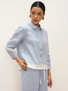 100% Linen Buttoned Closure Color-Blocked Shirt JANICE - TOPS-Linen Blouses