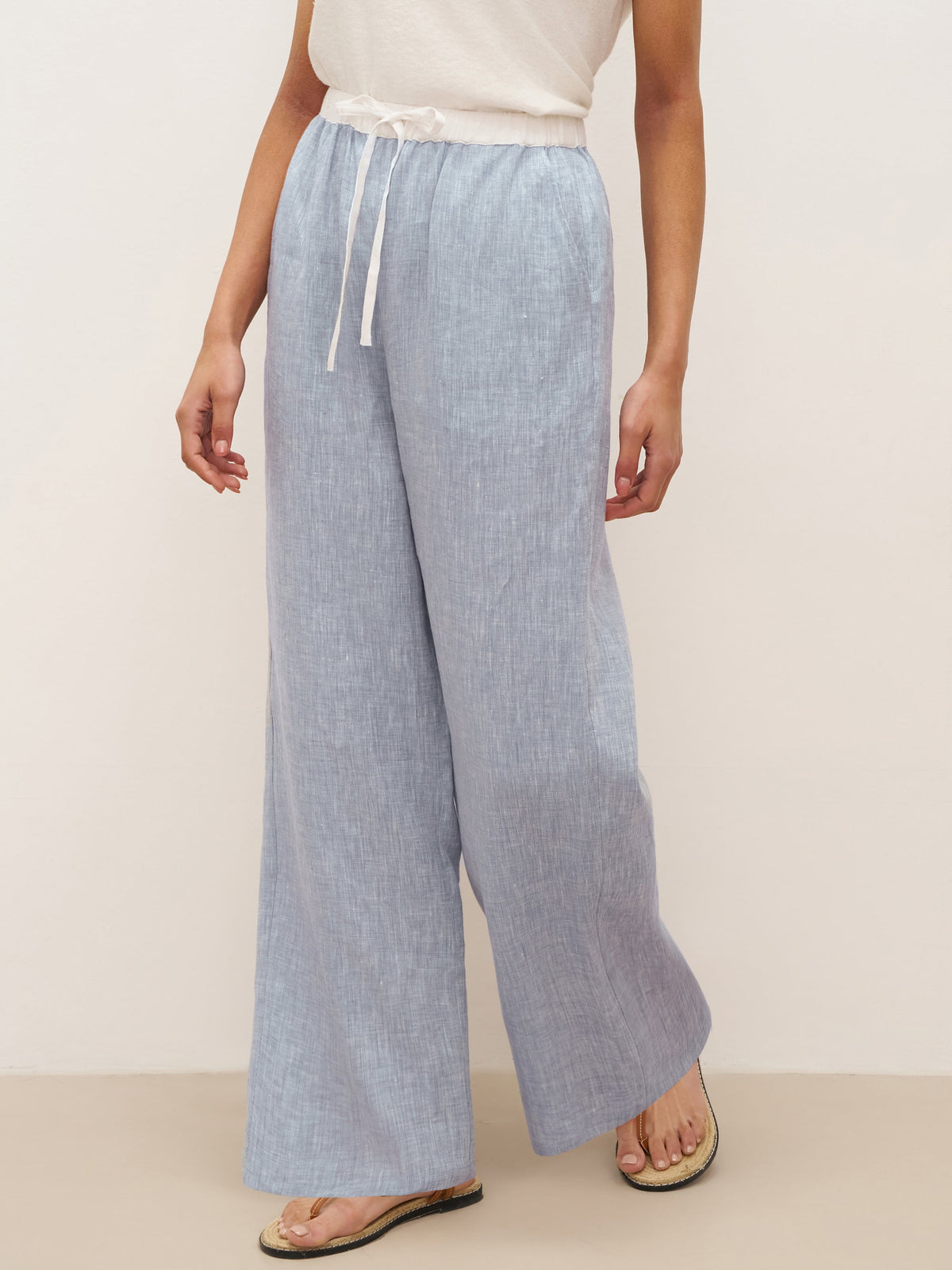 100% Linen Elastic Waist Straight Leg Trousers JOURDAN