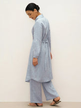 100% Linen U-Hem Belted Shirt Dress JULIA - DRESSES-Linen Midi
