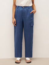 100% Linen Cargo Tapered Trousers with Patch Pockets JESSE - BOTTOMS-Linen Pants