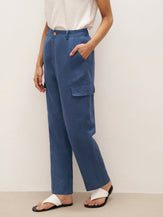100% Linen Cargo Tapered Trousers with Patch Pockets JESSE - BOTTOMS-Linen Pants