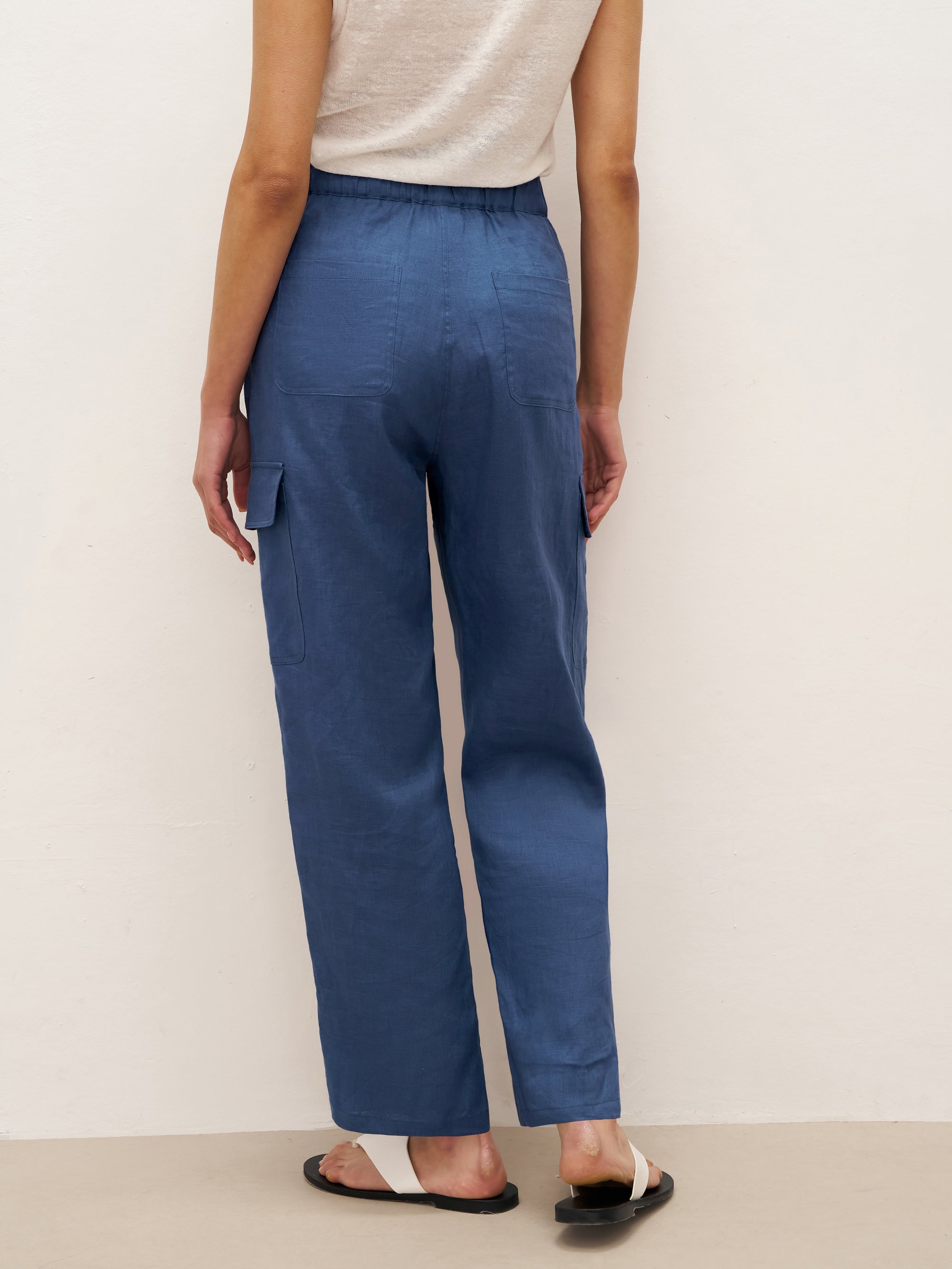 100% Linen Cargo Tapered Trousers with Patch Pockets JESSE - BOTTOMS-Linen Pants