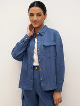 100% Linen Flap-Patch Buttoned Closure Shirt Jacket JANE - TOPS-Linen Blouses