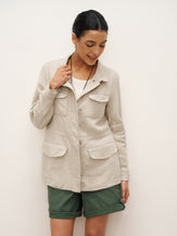 100% Linen Convertible Collar Jacket EVELINA - TOPS-Linen Jackets