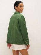 100% Linen Peter Pan Collar Patch Pocket Shirt Jacket LYDIA - TOPS-Linen Jackets