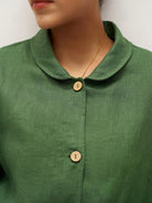 100% Linen Peter Pan Collar Patch Pocket Shirt Jacket LYDIA - TOPS-Linen Jackets