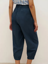 Linen Tapered Double Patch Pocket Cropped Trousers - BOTTOMS-Linen Pants