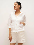 100% Linen Hooded Sunshine Jacket EMMA - Optic White / S - TOPS-Linen Jackets