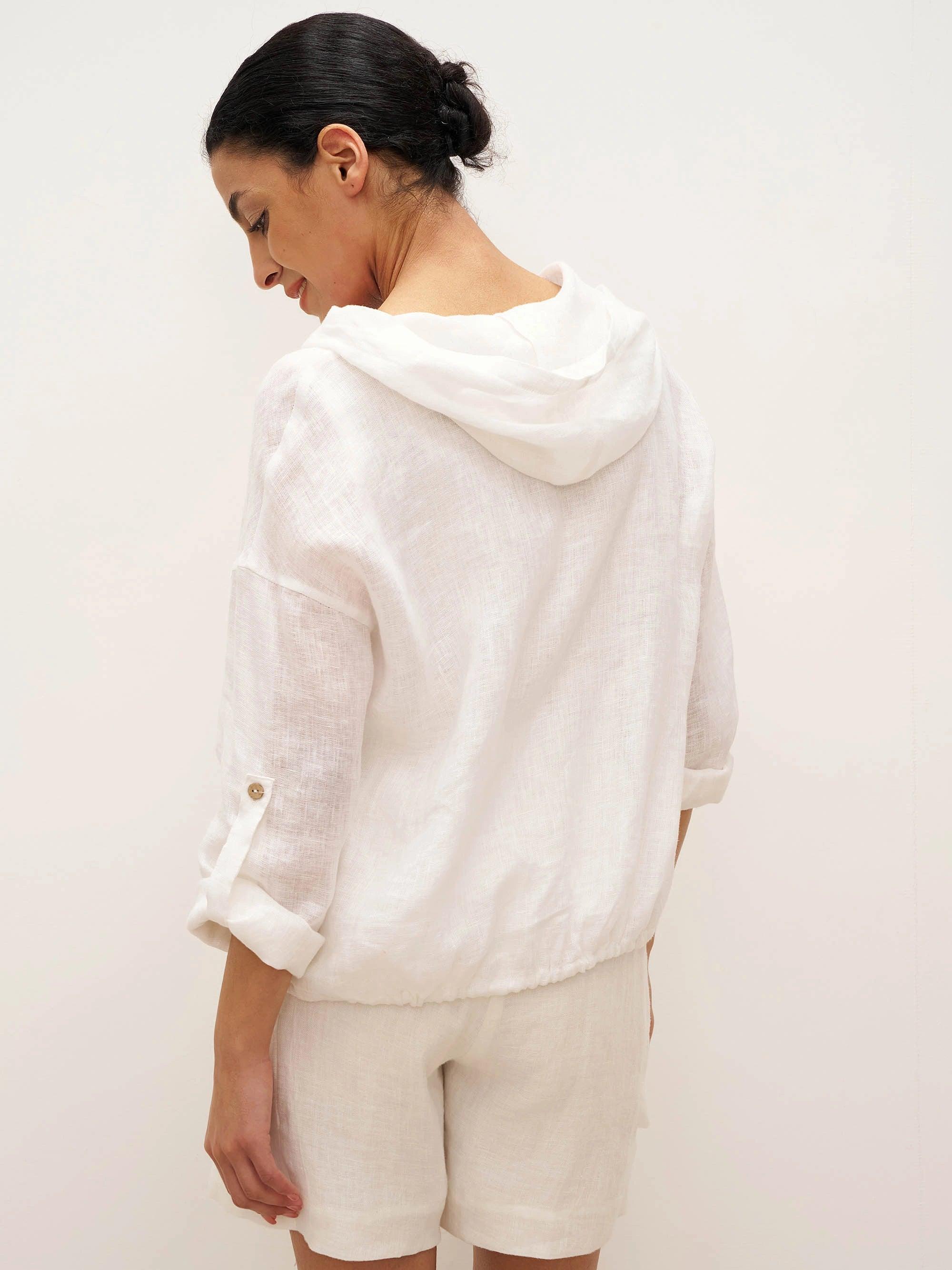 100% Linen Hooded Sunshine Jacket EMMA – LINTICO