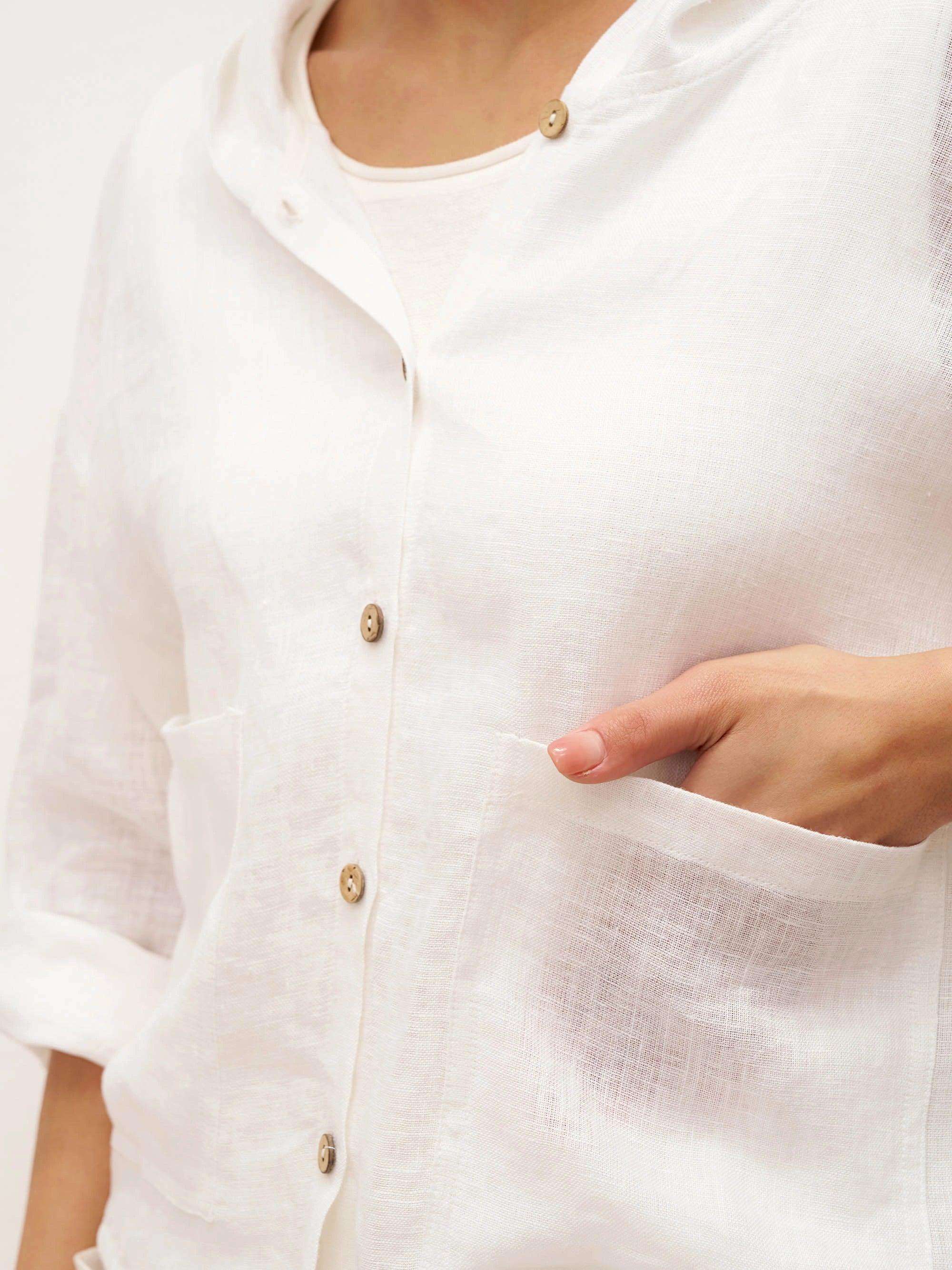 100% Linen Hooded Sunshine Jacket EMMA – LINTICO