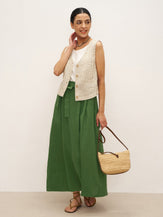 100% Linen A-Line Waist-Tied Skirt LENA - BOTTOMS-Linen Skirts