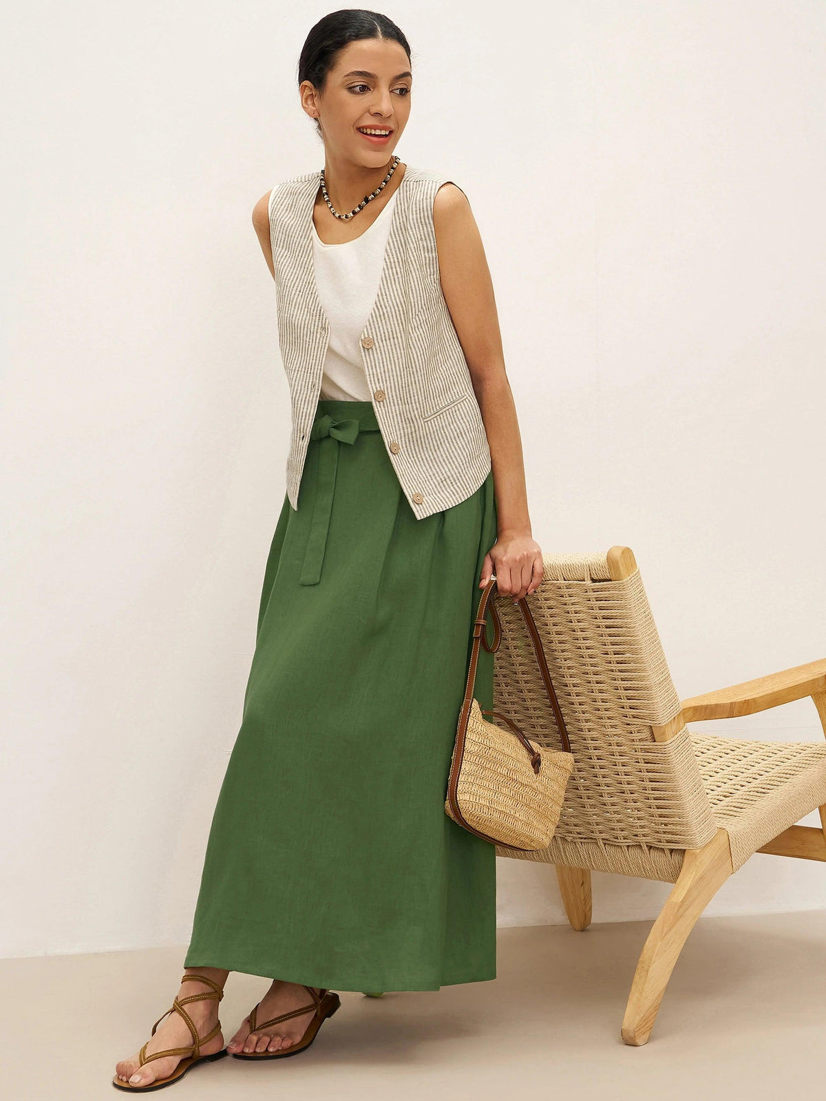 Gilet LULU 100% lin rayé à col V profond - Hauts - gilets en lin