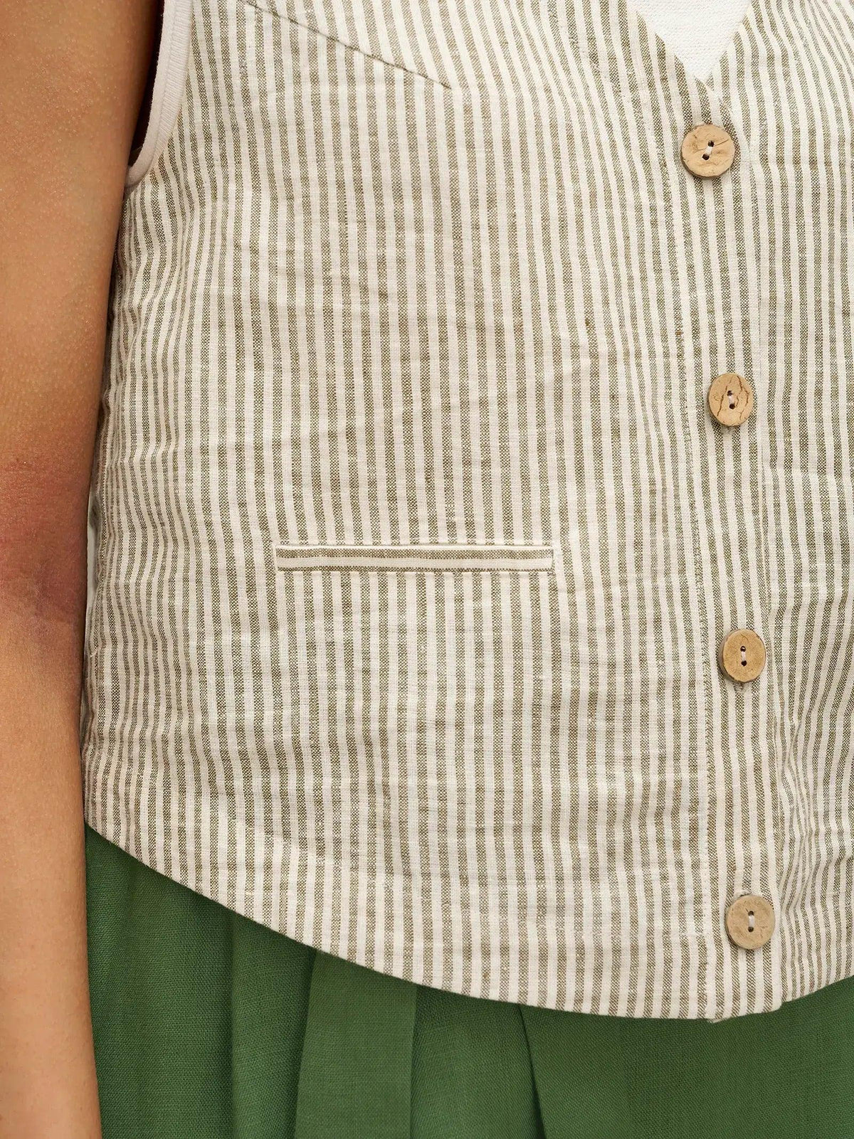 Gilet LULU 100% lin rayé à col V profond - Hauts - gilets en lin