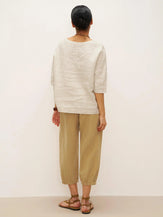 100% Linen Gingham V-Neck 3/4 Length Sleeve Top DORA - TOPS-Linen Blouses