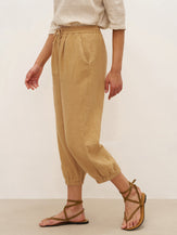 100% Linen Cuffed Ankle-Length Elastic Waist Pants DANIKA - BOTTOMS-Linen