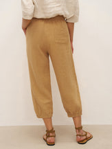 100% Linen Cuffed Ankle-Length Elastic Waist Pants DANIKA - BOTTOMS-Linen