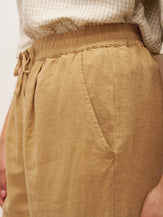 100% Linen Cuffed Ankle-Length Elastic Waist Pants DANIKA - BOTTOMS-Linen
