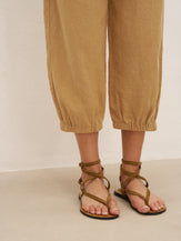 100% Linen Cuffed Ankle-Length Elastic Waist Pants DANIKA - BOTTOMS-Linen