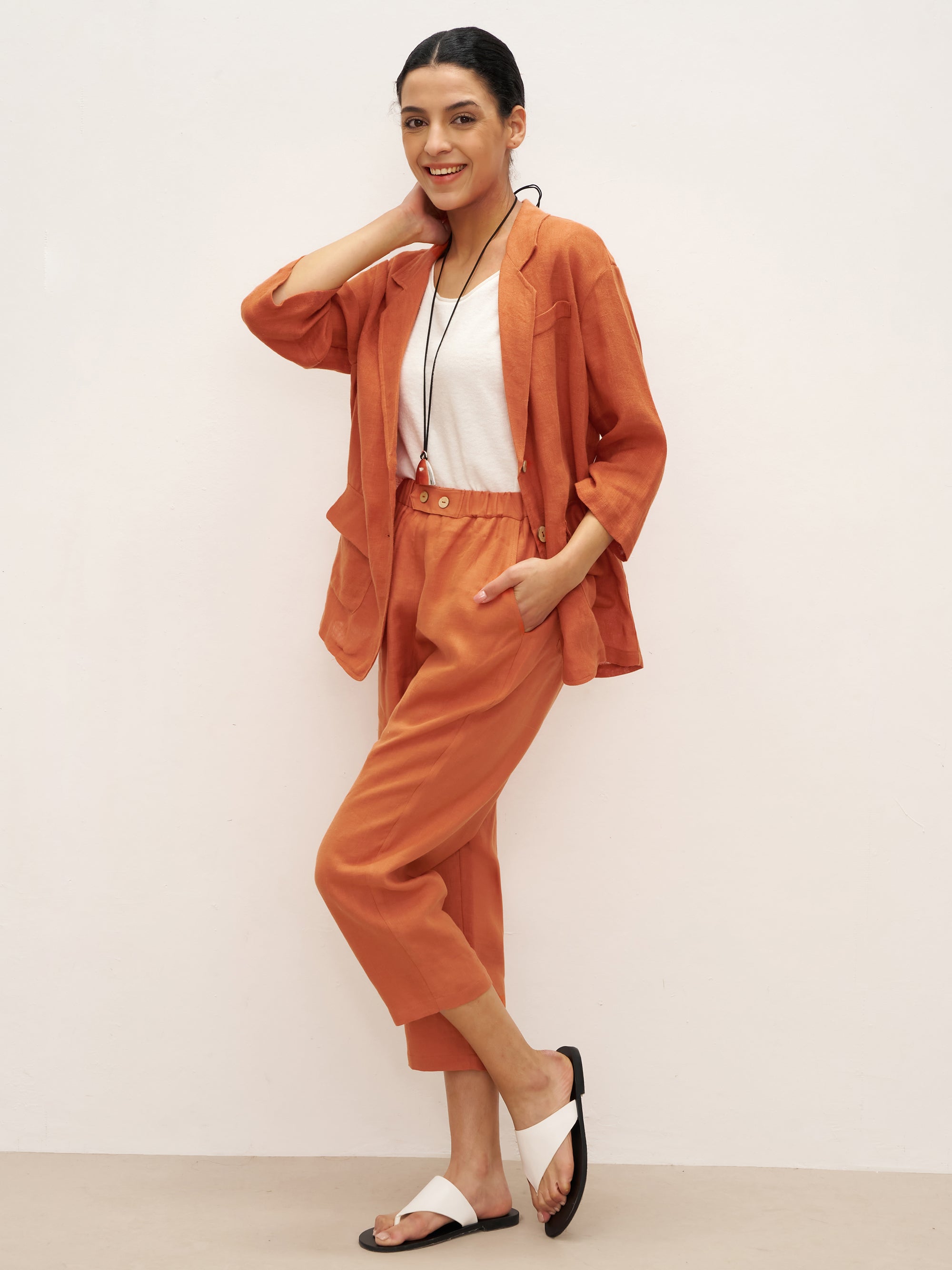 100% Linen 3/4 Sleeve Drop Shoulder Blazer DARA – LINTICO