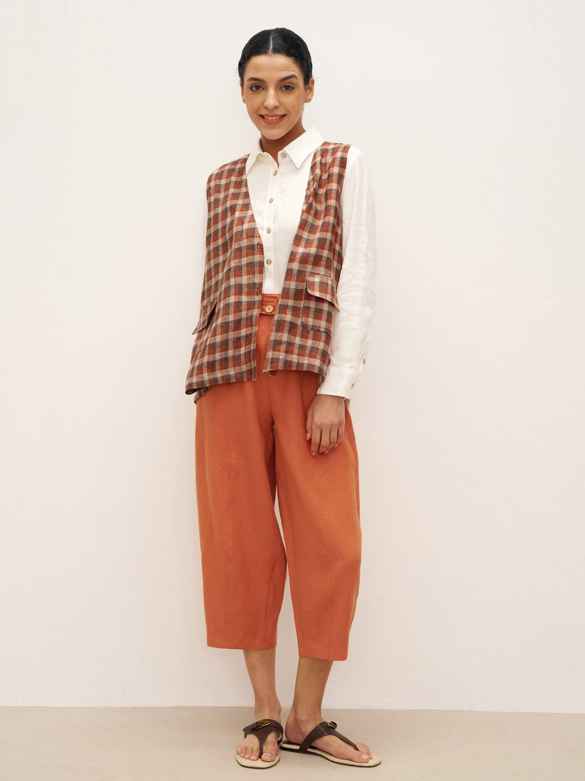 100% Linen High Waisted Ankle Pants DALLAS - BOTTOMS-Linen