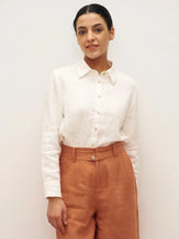 Camicia JOVAN in 100% lino con bottoni frontali e fondo allungato - top-Camicie in lino con bottoni