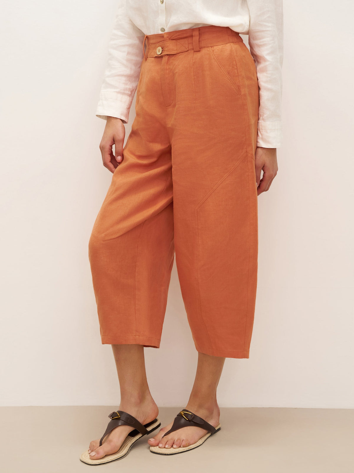 100% Linen High Waisted Ankle Pants DALLAS - BOTTOMS-Linen