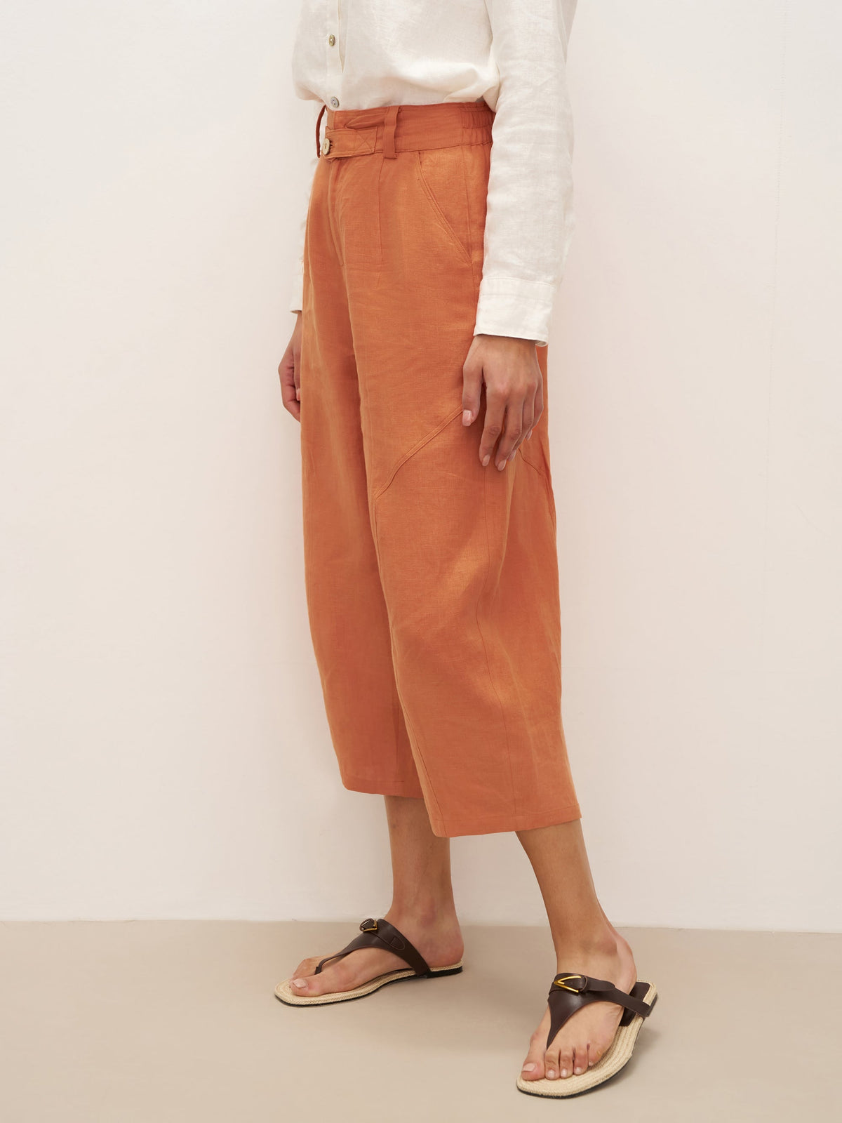 100% Linen High Waisted Ankle Pants DALLAS - BOTTOMS-Linen