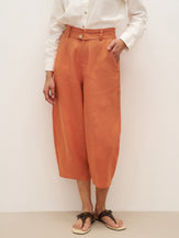 100% Linen High Waisted Ankle Pants DALLAS - Burnt Orange / S - BOTTOMS-Linen