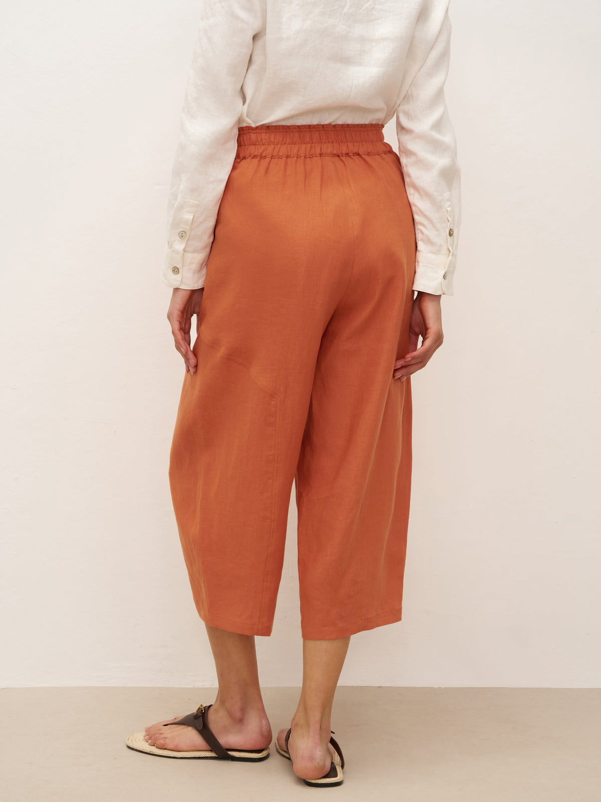 100% Linen High Waisted Ankle Pants DALLAS - BOTTOMS-Linen