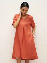 Robe 100% lin longueur genou à plis devant - ROBES-Robes midi en lin