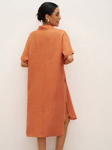 100% Linen Short Sleeve Button-Deco Shirt Dress DORIS - DRESSES-Linen Midi
