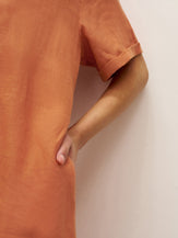 100% Linen Short Sleeve Button-Deco Shirt Dress DORIS - DRESSES-Linen Midi