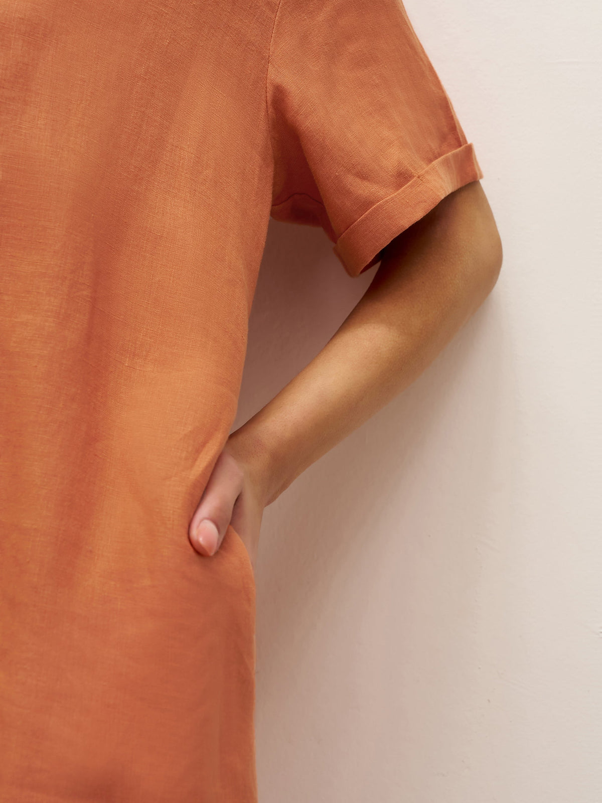 100% Linen Short Sleeve Button-Deco Shirt Dress DORIS - DRESSES-Linen Midi